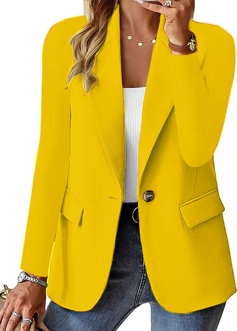 Georgiana | Summer Tailored Black Leather Blazer Fashion Jacket — Yellow