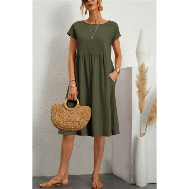 Persephone | White Linen Midi Maxi Dress For Summer Occasions — Green