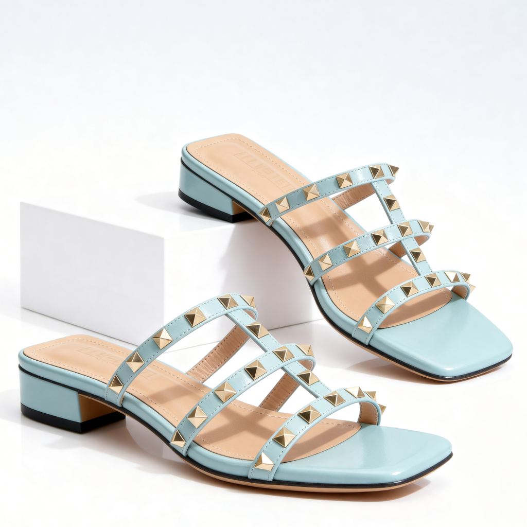 Oriane | Pink Strappy Studded Silver Stiletto Red Heels