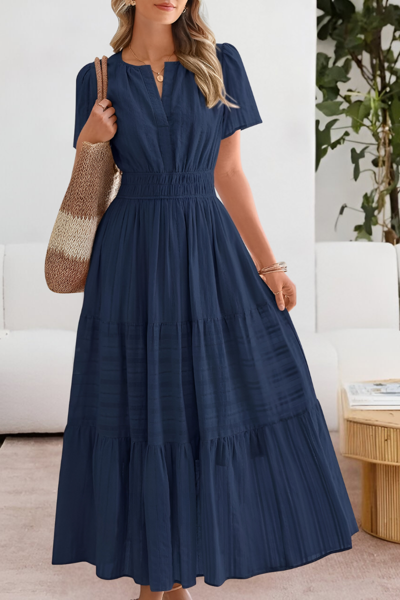 Lavinia | Flowy Chiffon Tiered Maxi Midi Party Dresses — Navy Blue