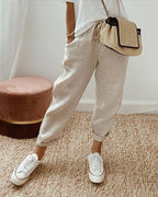 Albane | White Pink Cream Wide Leg Linen Pants Women Summer — Beige