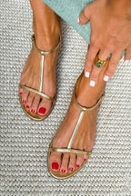 Ghislaine | Strappy Flat Sandals Low Heel Silver Mid Occasion — Gold