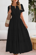 Lavinia | Flowy Chiffon Tiered Maxi Midi Party Dresses — Black