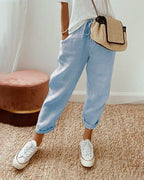 Albane | White Pink Cream Wide Leg Linen Pants Women Summer — Blue
