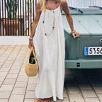 Adeline | Low Back Linen Blend Open Backless Shirt Dress