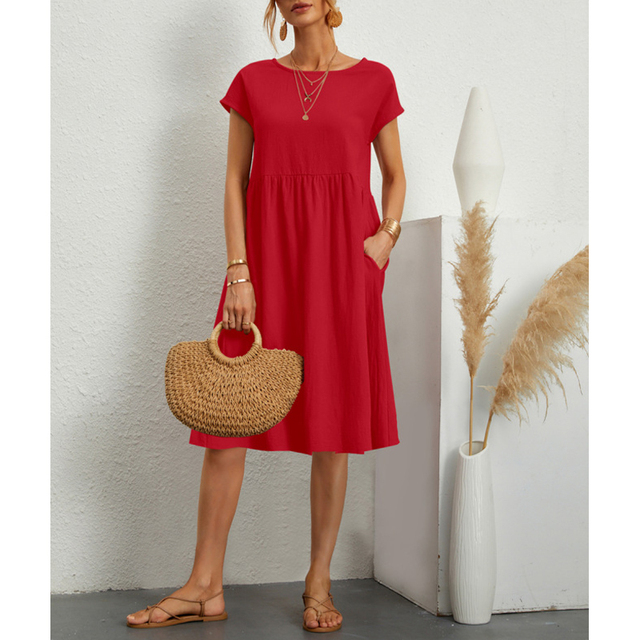 Persephone | White Linen Midi Maxi Dress For Summer Occasions — Red