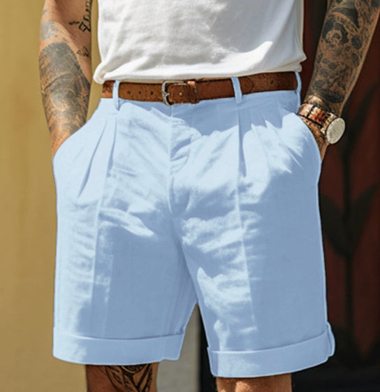 Viggo | White Linen Blend Chinos Pants Men Smart Casual Summer — Light Blue