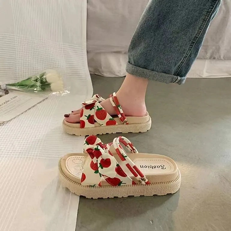Beatrix | Pink Beige Brown Low Platform Heeled Sandals — Strawberry