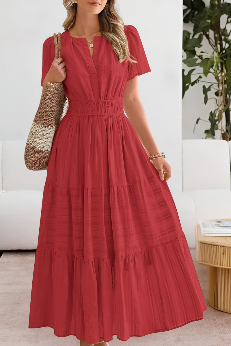 Lavinia | Flowy Chiffon Tiered Maxi Midi Party Dresses — Red