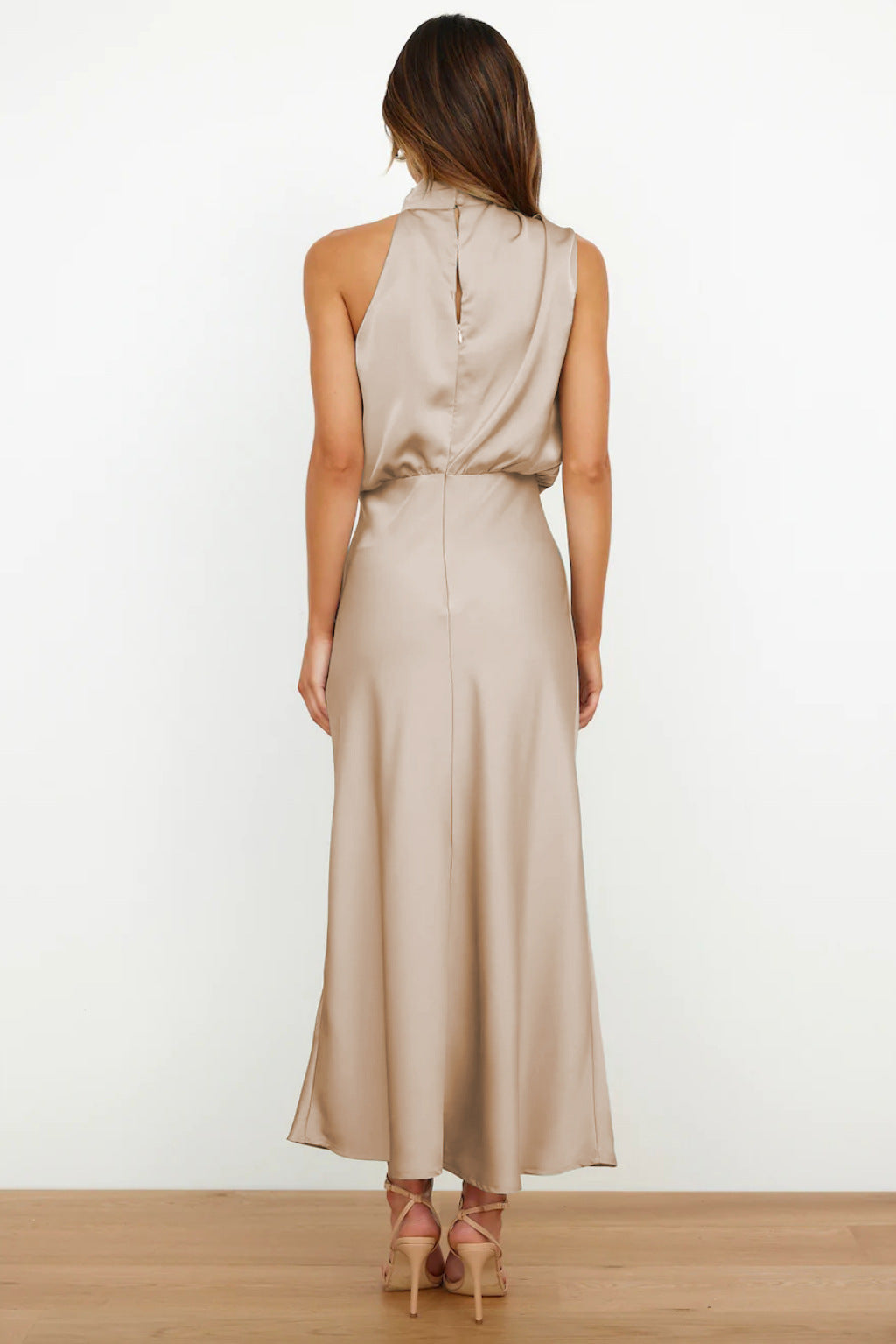 Cordelia | Satin Halter Midi Dress White Summer Maxi Mini