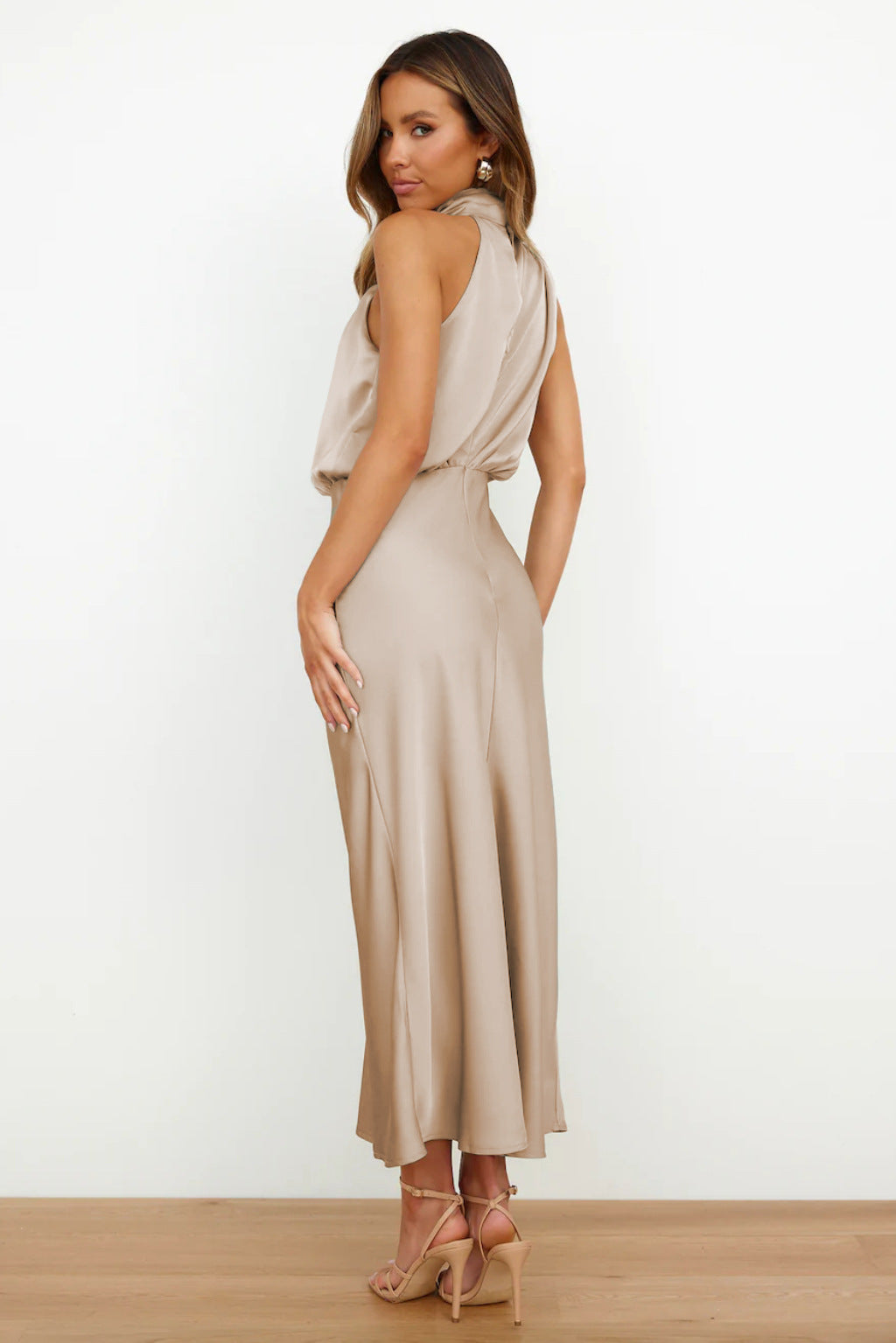 Cordelia | Satin Halter Midi Dress White Summer Maxi Mini