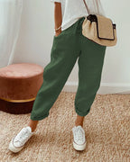 Albane | White Pink Cream Wide Leg Linen Pants Women Summer — Green