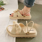 Beatrix | Pink Beige Brown Low Platform Heeled Sandals — Beige