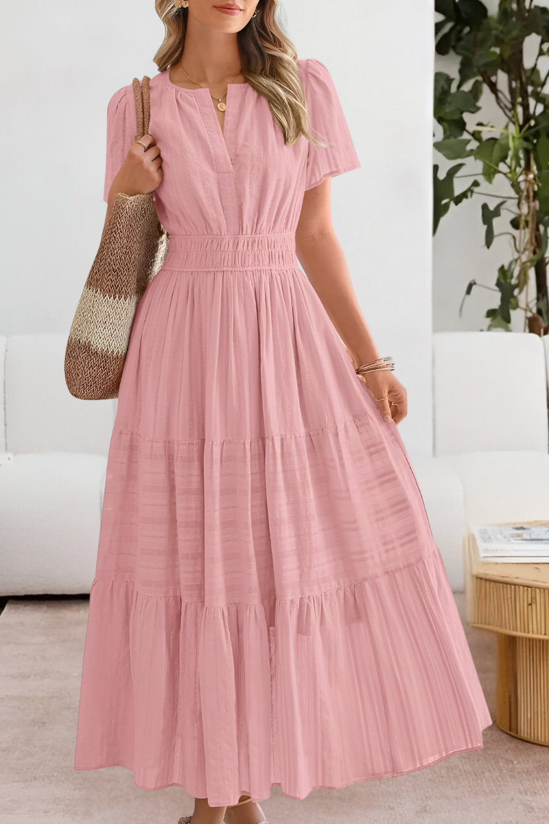 Lavinia | Flowy Chiffon Tiered Maxi Midi Party Dresses — Pink