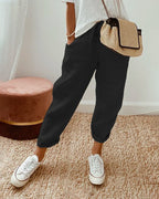 Albane | White Pink Cream Wide Leg Linen Pants Women Summer — Black