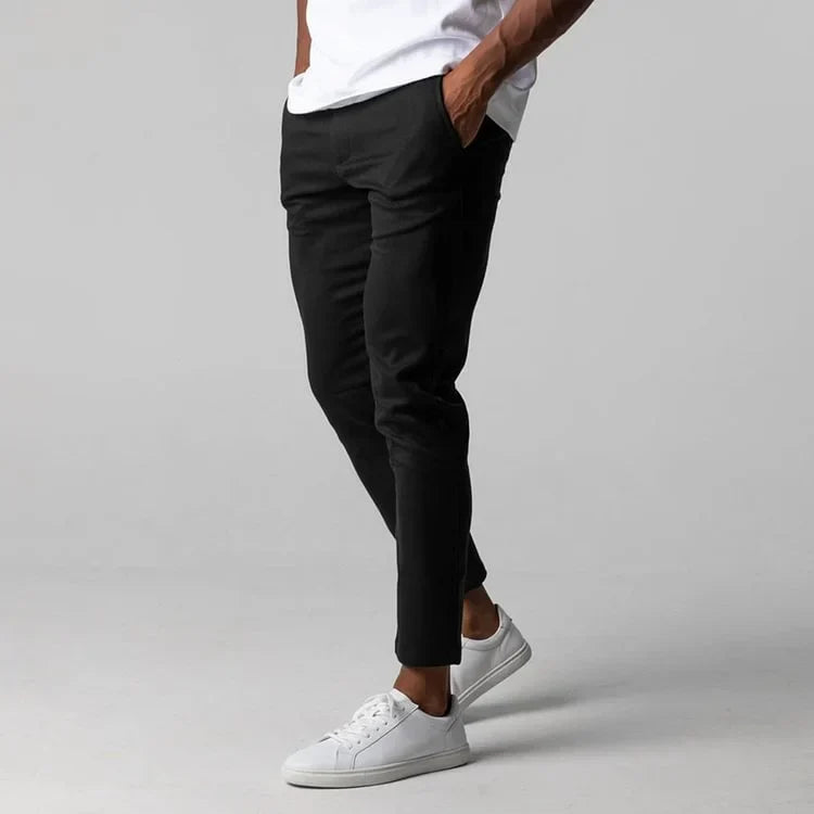 Matthias | Men Slim Stretch Chino Trousers Casual Smart Pants — Black