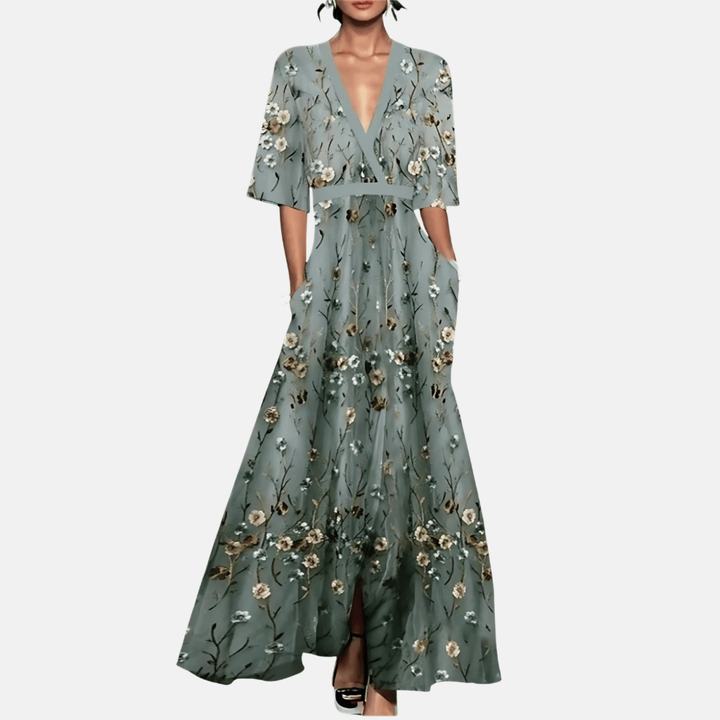 Celeste | Flowy Purple Pink Floral Maxi Midi Dress — Gray