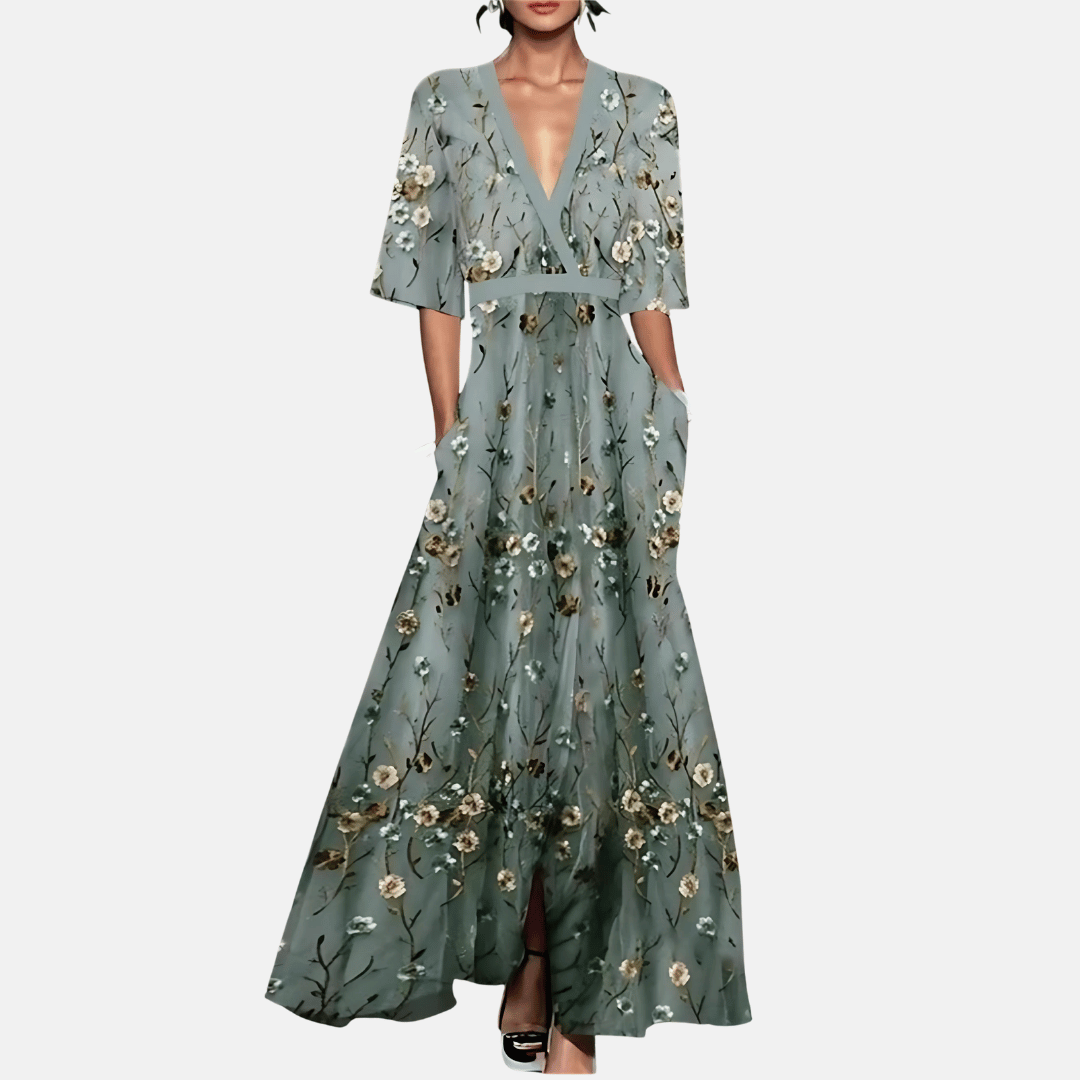 Celeste | Flowy Purple Pink Floral Maxi Midi Dress — Gray