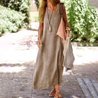 Apolline | Cotton Linen Silk Satin Maxi Dress Women Occasion — Khaki