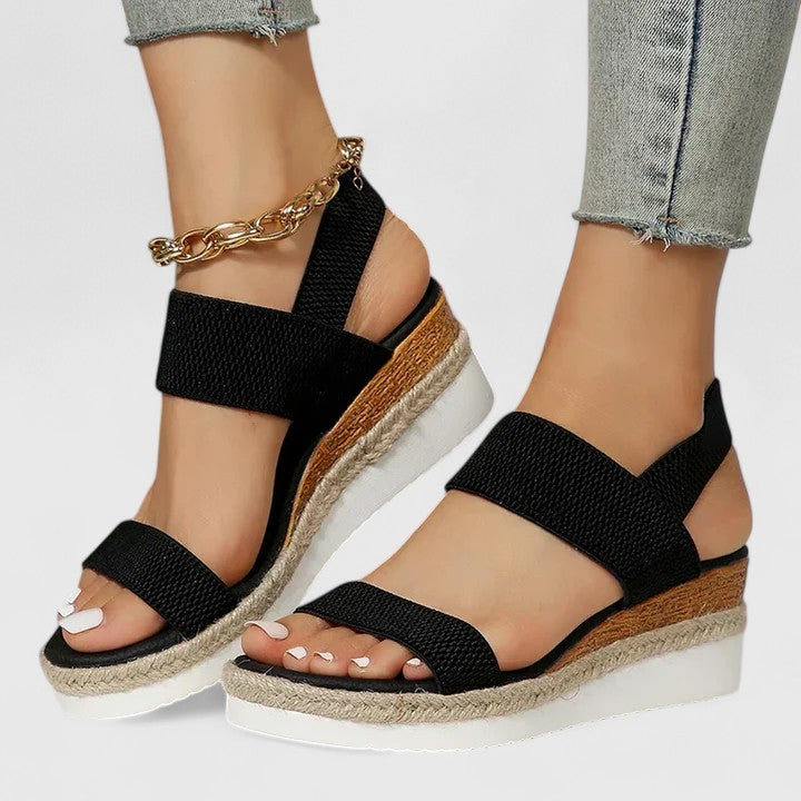 Violaine | Silver Flat Low Mid Heel Bridal Sandals — Black