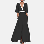 Celeste | Flowy Purple Pink Floral Maxi Midi Dress — Black