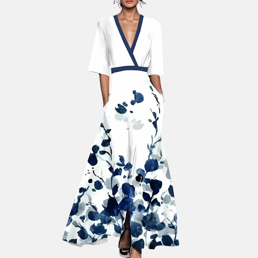 Celeste | Flowy Purple Pink Floral Maxi Midi Dress — White