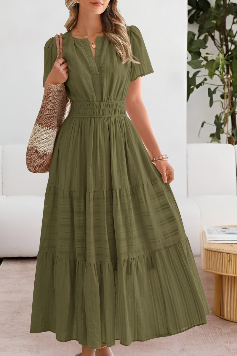 Lavinia | Flowy Chiffon Tiered Maxi Midi Party Dresses — Green