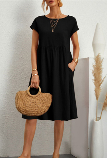 Persephone | White Linen Midi Maxi Dress For Summer Occasions — Black