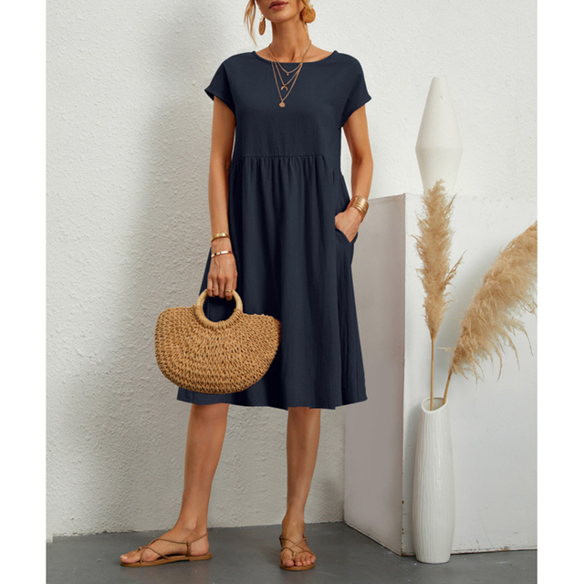 Persephone | White Linen Midi Maxi Dress For Summer Occasions — Dark Blue