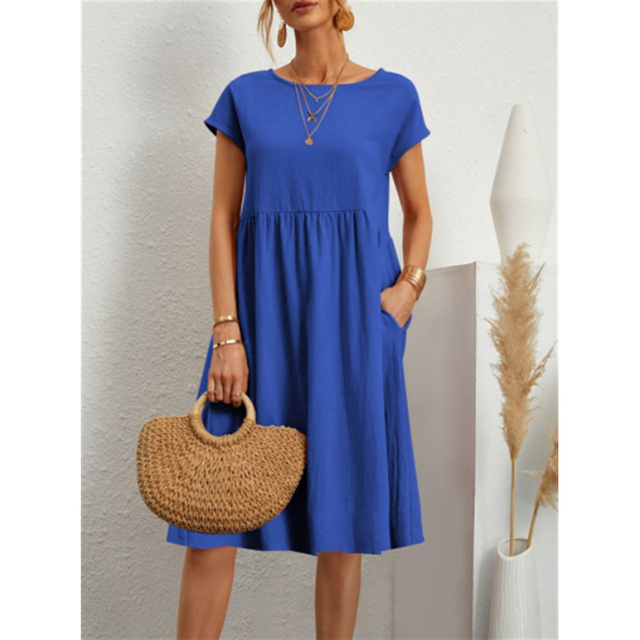 Persephone | White Linen Midi Maxi Dress For Summer Occasions — Blue