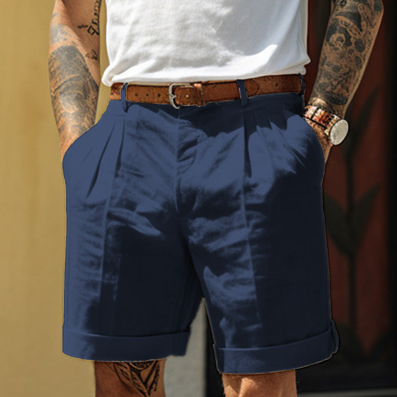 Viggo | White Linen Blend Chinos Pants Men Smart Casual Summer — Navy Blue