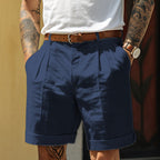 Viggo | White Linen Blend Chinos Pants Men Smart Casual Summer — Navy Blue