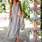 Apolline | Cotton Linen Silk Satin Maxi Dress Women Occasion