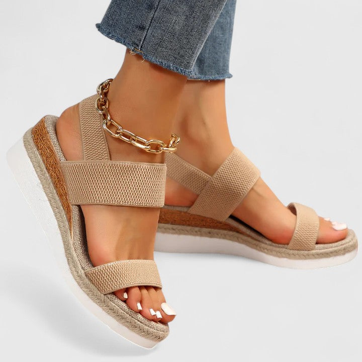 Violaine | Silver Flat Low Mid Heel Bridal Sandals — Brown