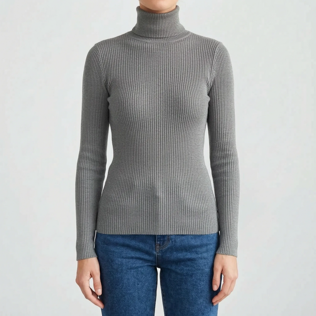 AuraKnit - Ribbed Knit Turtleneck Top