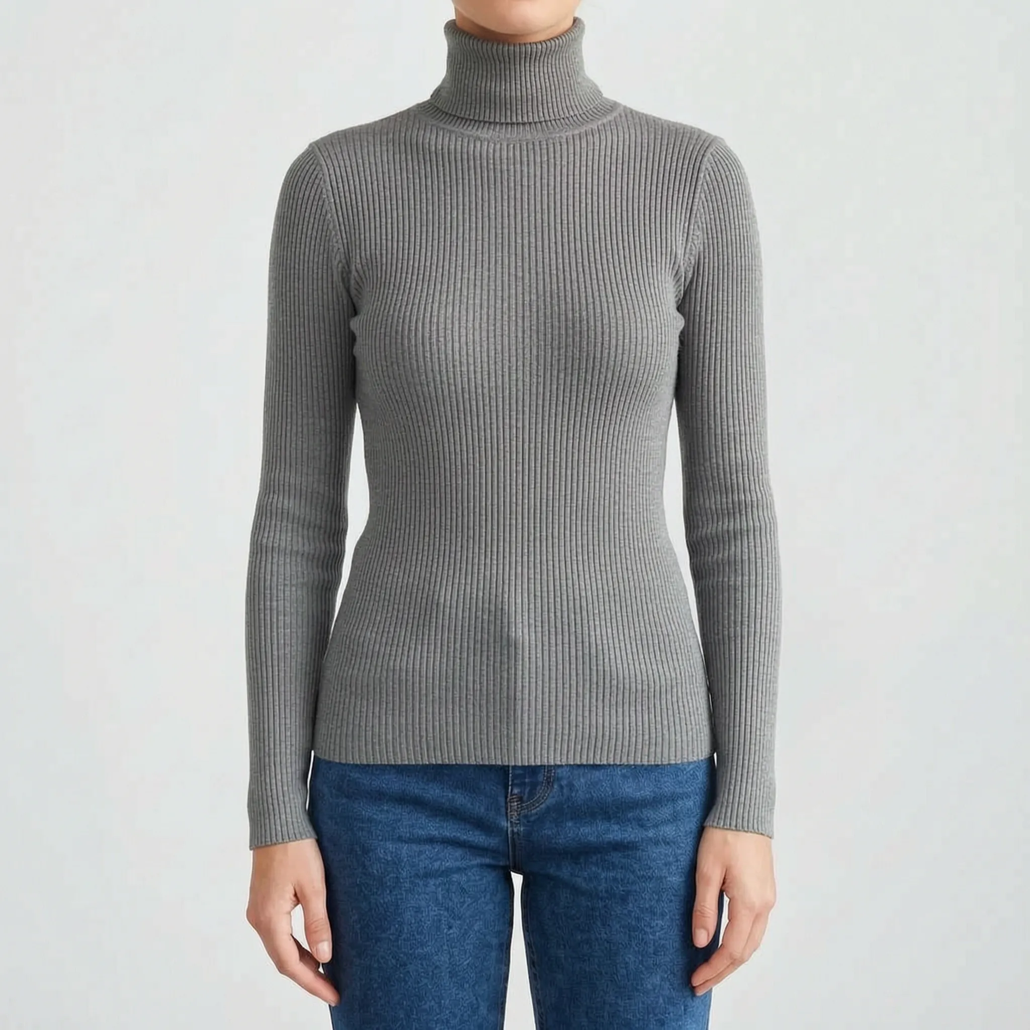 AuraKnit - Ribbed Knit Turtleneck Top