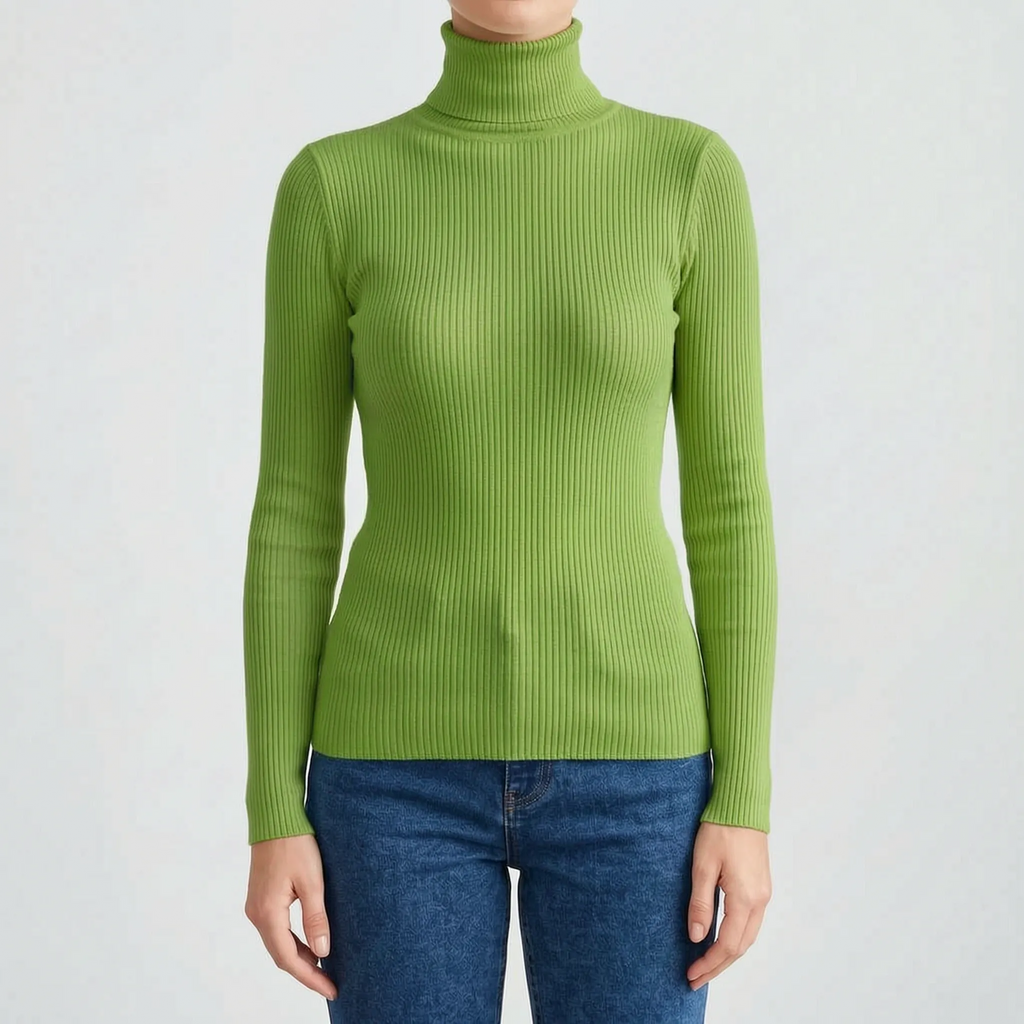 AuraKnit - Ribbed Knit Turtleneck Top