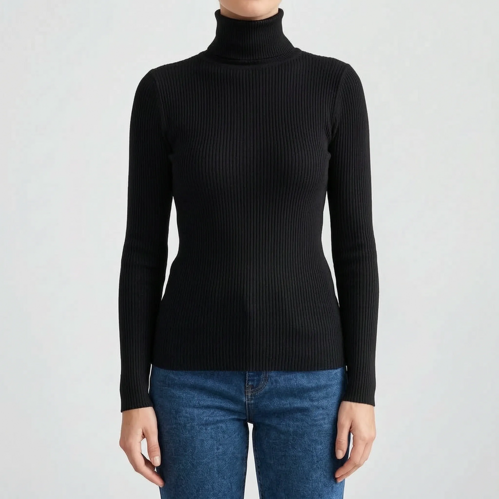 AuraKnit - Ribbed Knit Turtleneck Top