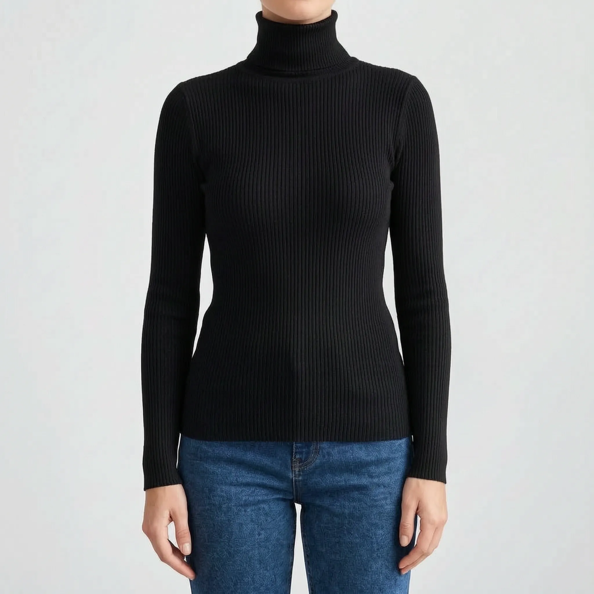 AuraKnit - Ribbed Knit Turtleneck Top