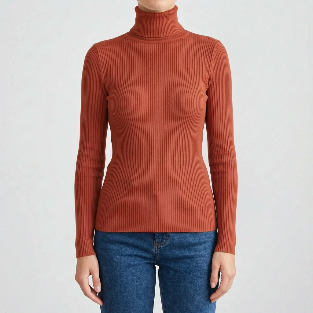 AuraKnit - Ribbed Knit Turtleneck Top