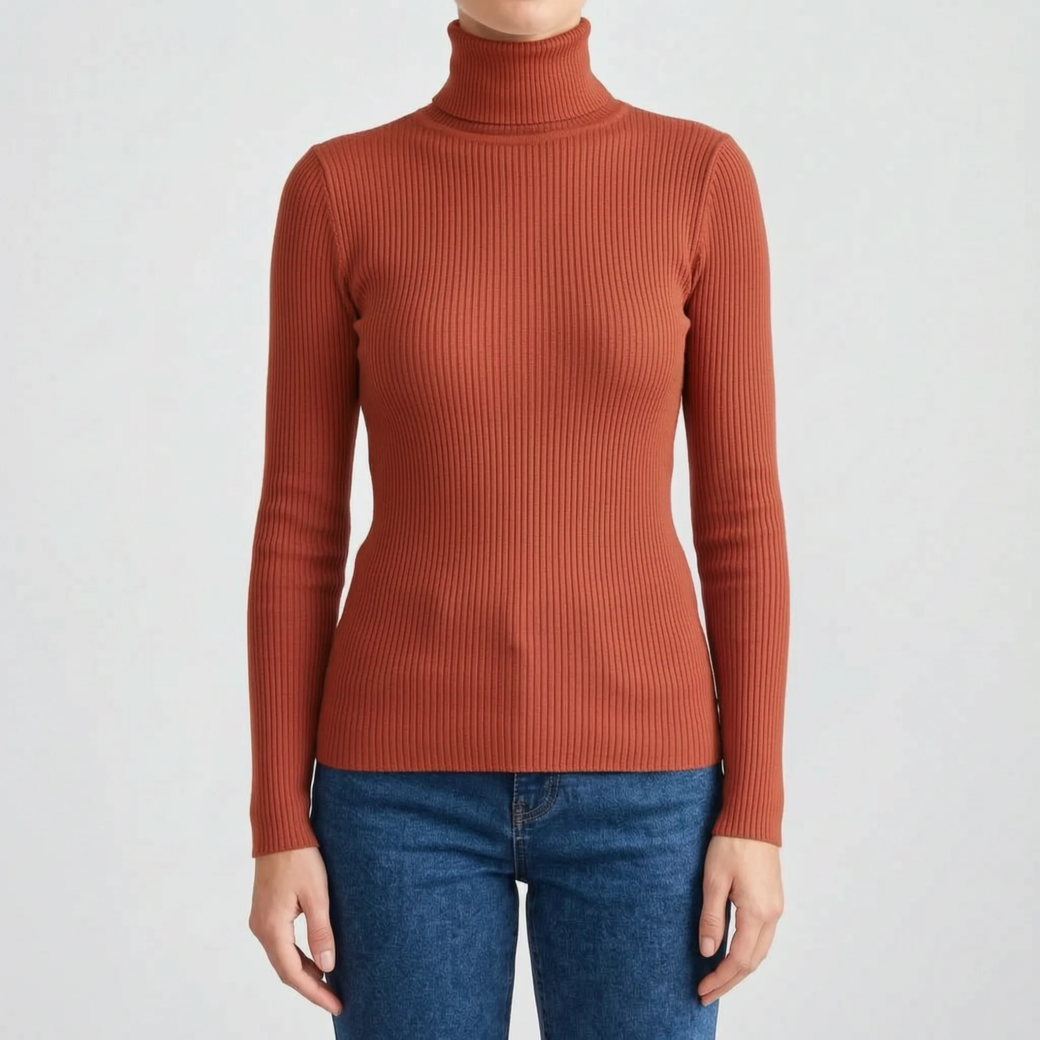 AuraKnit - Ribbed Knit Turtleneck Top