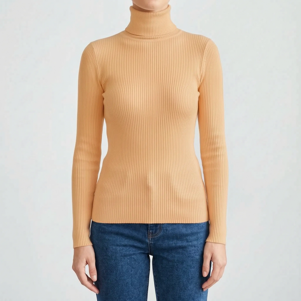 AuraKnit - Ribbed Knit Turtleneck Top