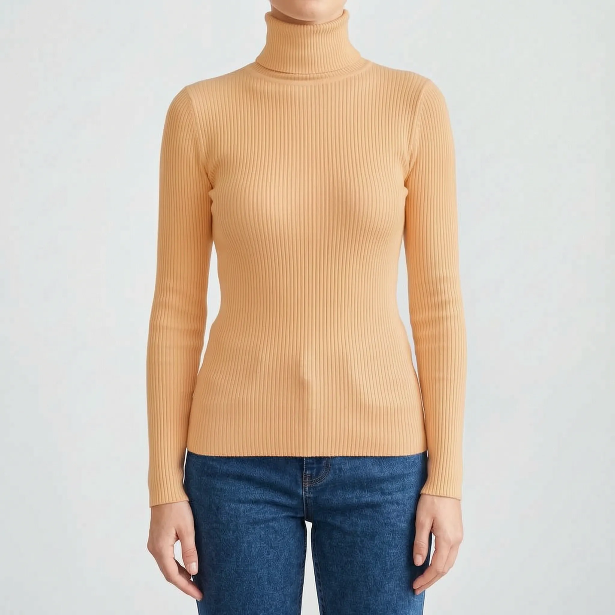 AuraKnit - Ribbed Knit Turtleneck Top
