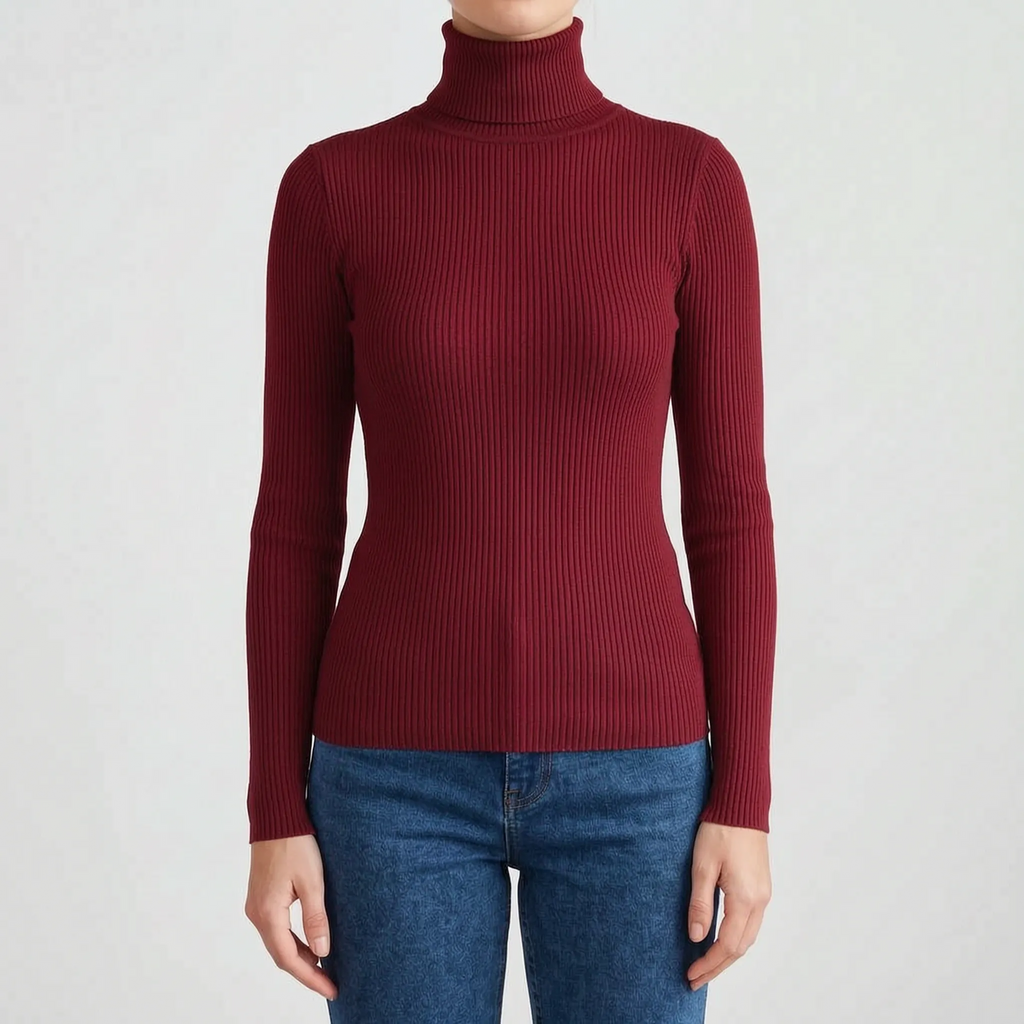 AuraKnit - Ribbed Knit Turtleneck Top