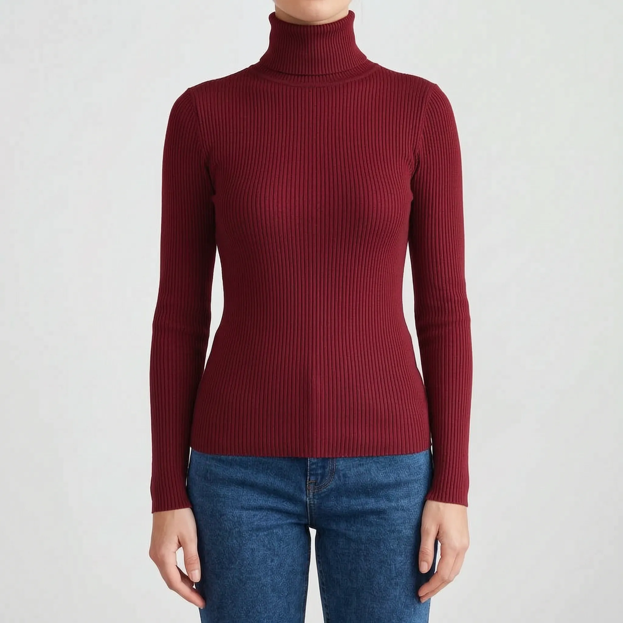 AuraKnit - Ribbed Knit Turtleneck Top