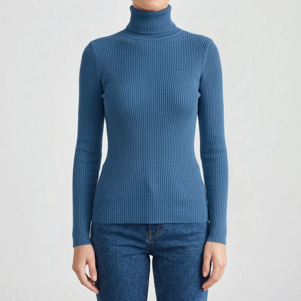 AuraKnit - Ribbed Knit Turtleneck Top