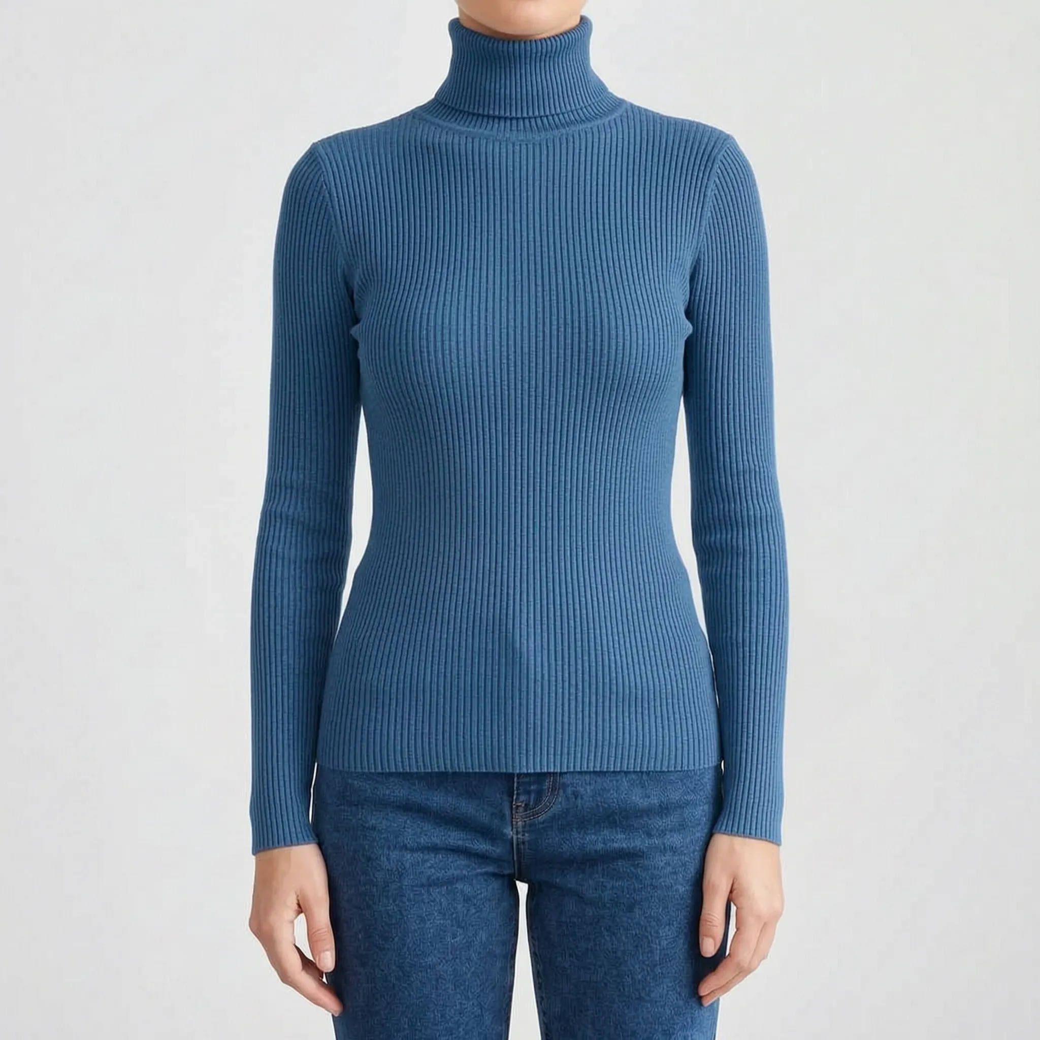 AuraKnit - Ribbed Knit Turtleneck Top