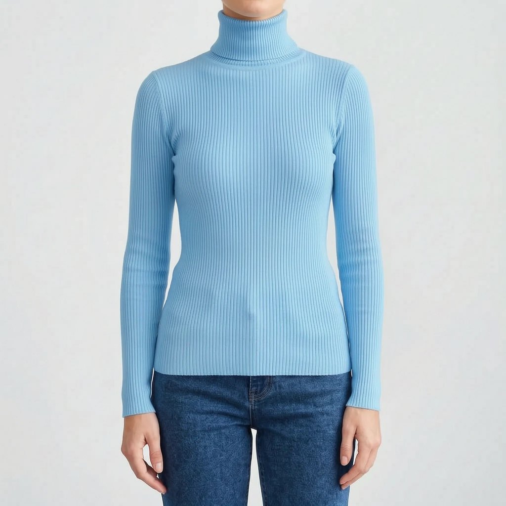 AuraKnit - Ribbed Knit Turtleneck Top