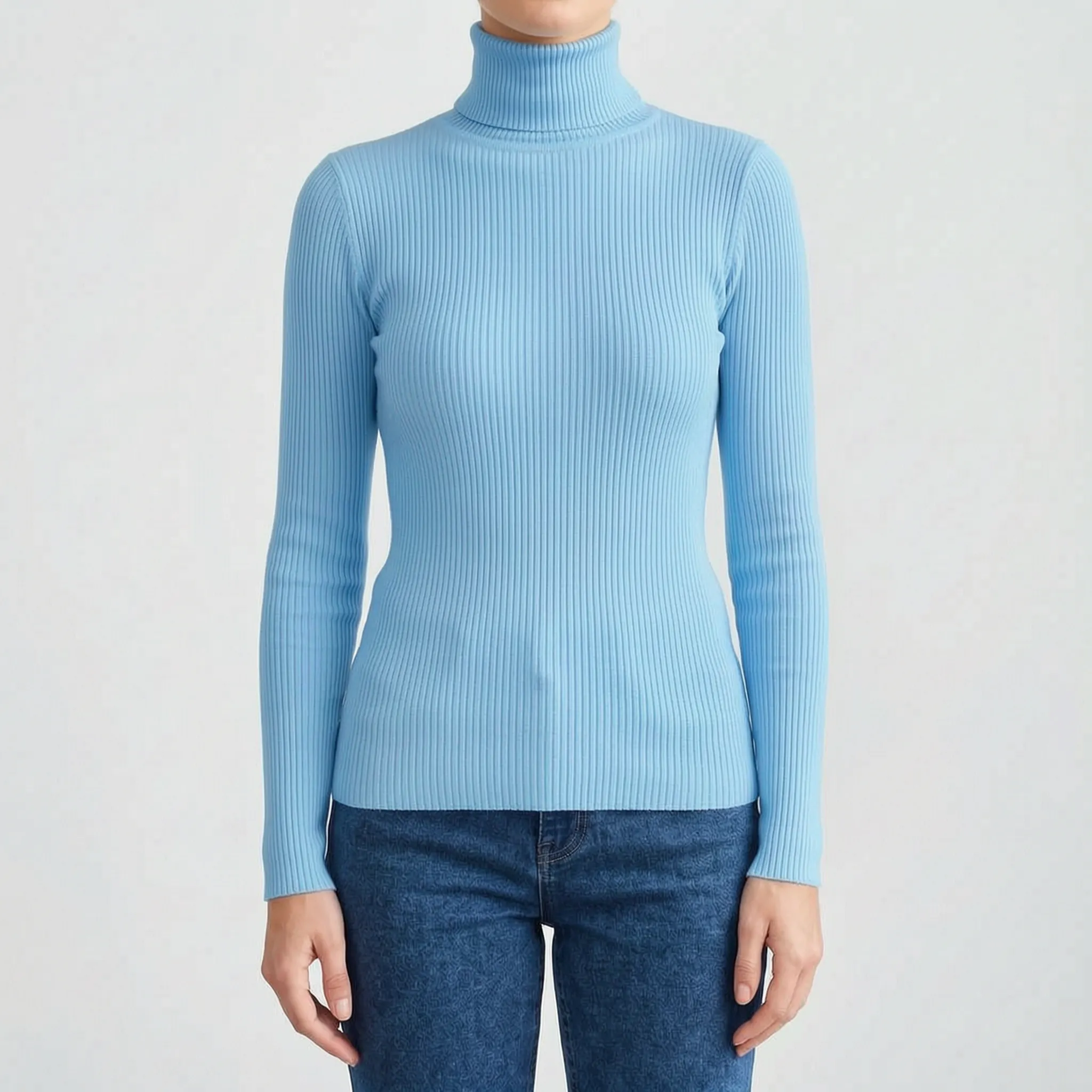 AuraKnit - Ribbed Knit Turtleneck Top
