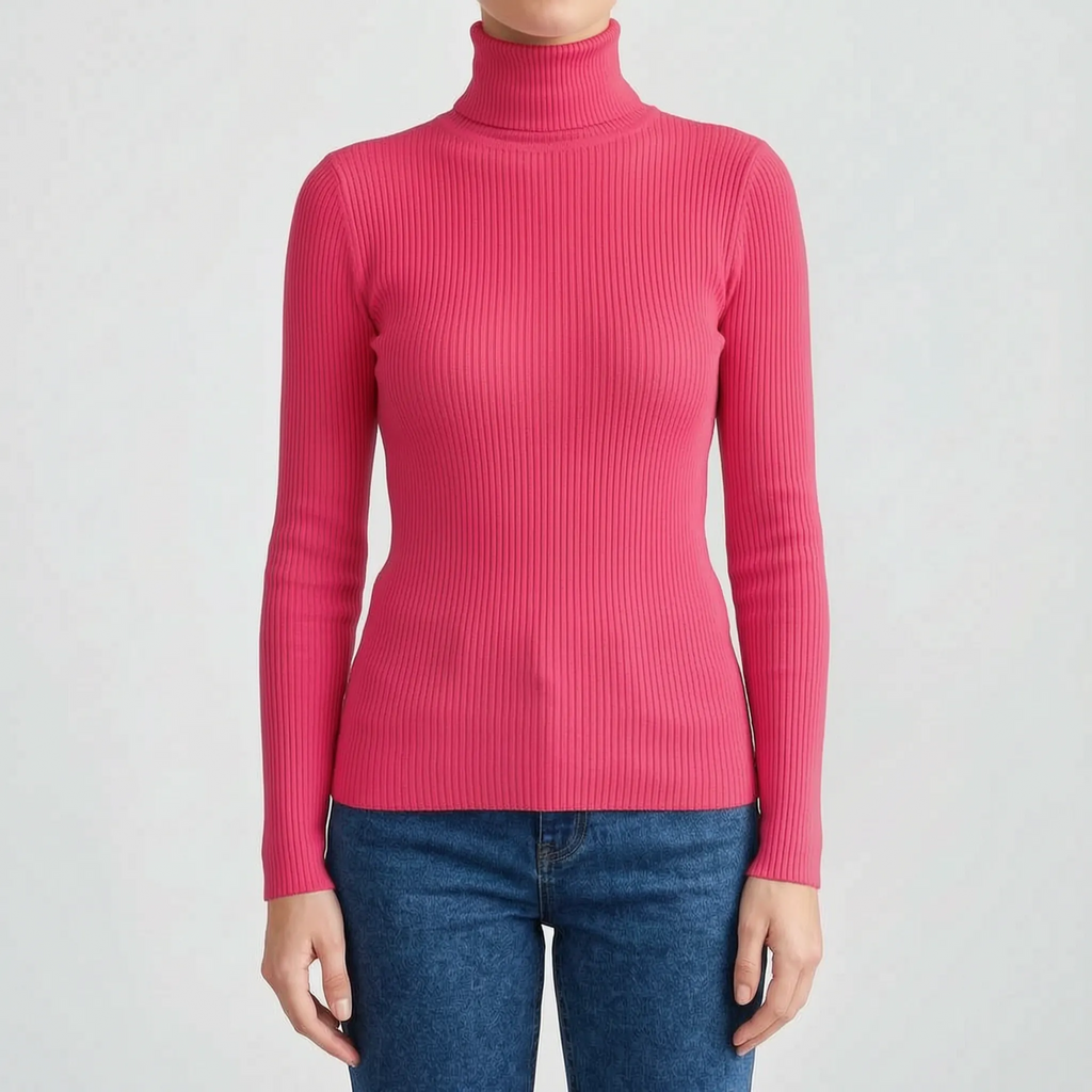 AuraKnit - Ribbed Knit Turtleneck Top
